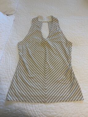 White House Black Market Beige and White Striped Halter Camisole
